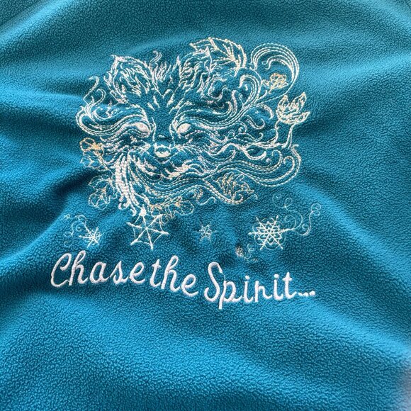 Old Navy Fleece Zip Up Jacket Womens Size L Teal Embroidered "Chase The Spirit" - Picture 7 of 9